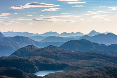 Scenic view of mountains against sky during sunset