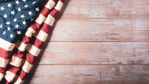 High angle view of flag on table