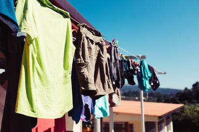 Clothes drying against clear sky