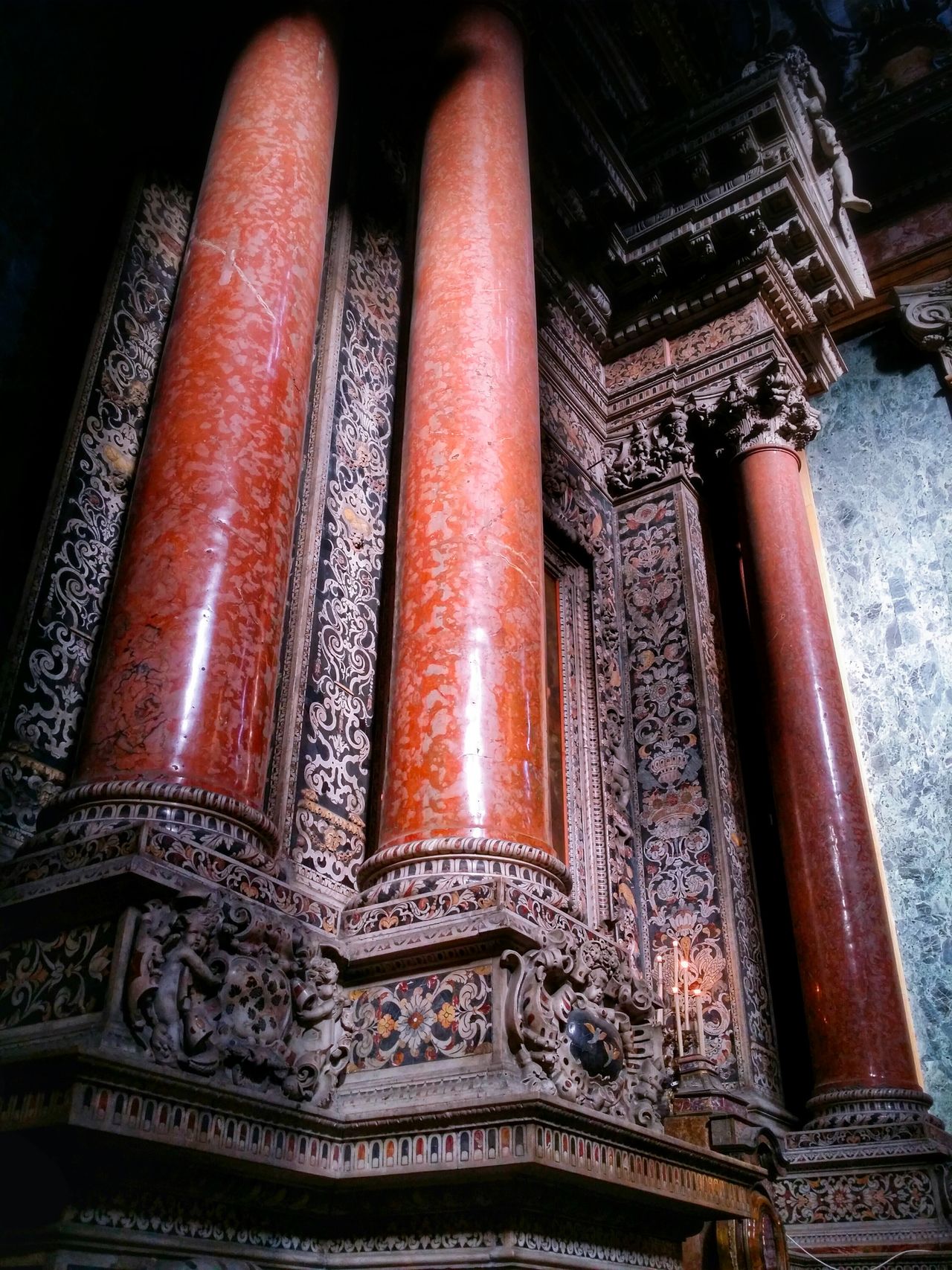 Red marble columns