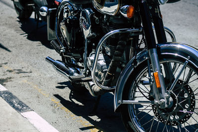 View of bicycles parked on street