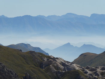 Scenic mountain range against sky near colle del preit