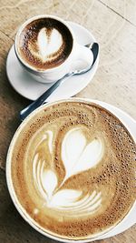 High angle view of coffee on table