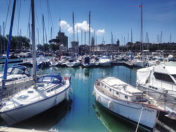 Boats moored in harbor