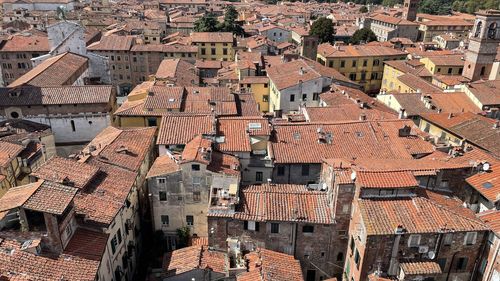 High angle view of buildings in city