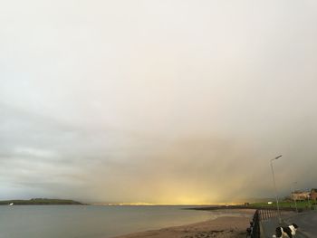 Scenic view of beach against sky during sunset