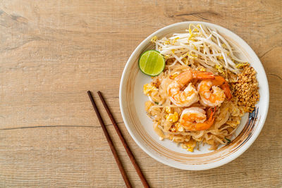 High angle view of food in bowl on table