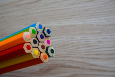 Close-up of multi colored toy on table
