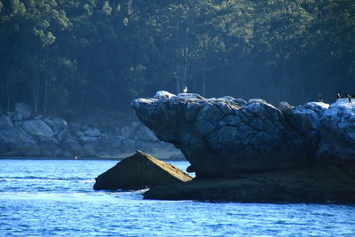 Scenic view of rocks in sea during winter