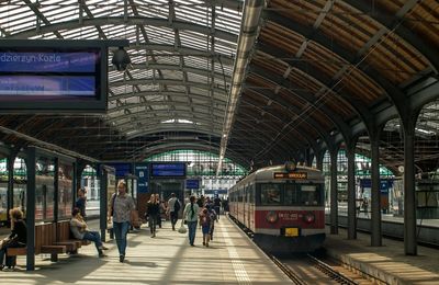 People at railroad station