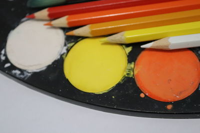 High angle view of multi colored candies in kitchen