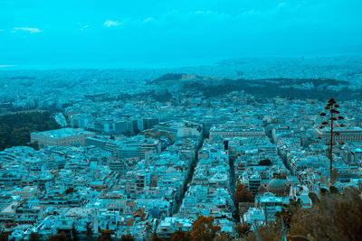 High angle view of buildings in city