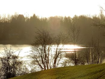 Scenic view of lake against clear sky during winter