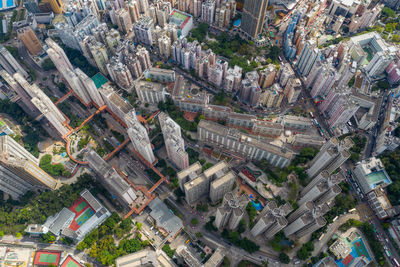 High angle view of buildings in city