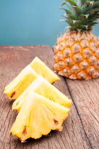 Close-up of yellow fruit on table