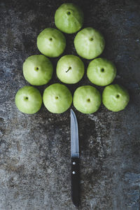 High angle view of fruits on table