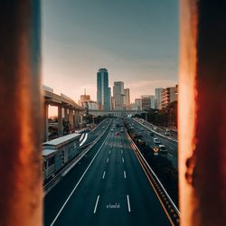 High angle view of highway at sunset