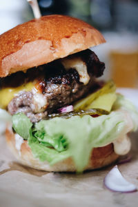 Close-up of burger in plate