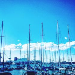 Boats moored at harbor