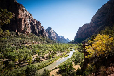 Scenic view of mountains against clear sky