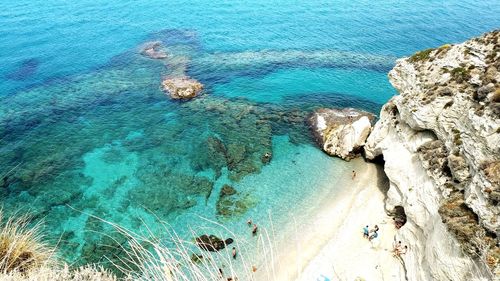 High angle view of rocks on beach