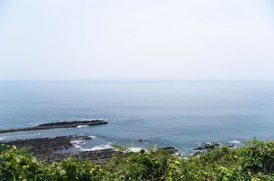 High angle view of sea against clear sky