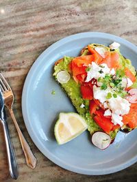 High angle view of meal served in plate