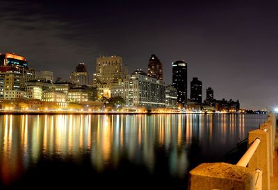 Illuminated buildings in city at night