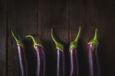 High angle view of eggplants on table