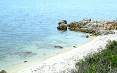 High angle view of rocks on beach