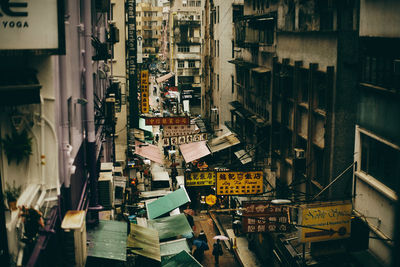 High angle view of a street and buildings in city