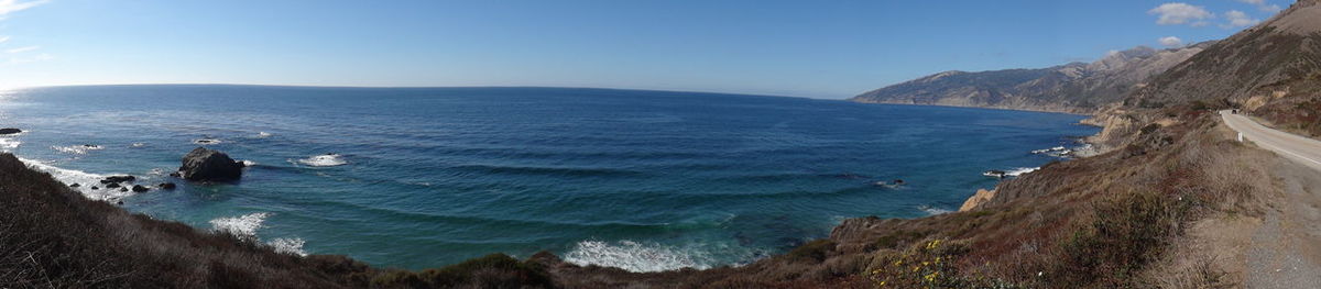 Scenic view of sea against blue sky