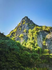 Low angle view of mountain against clear sky