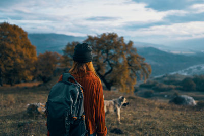 Rear view of man looking at mountain