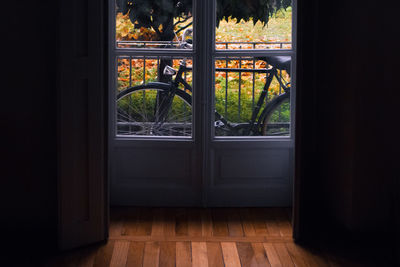 Trees seen through entrance of building