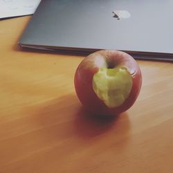 High angle view of apple on table