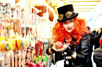 Portrait of woman at candy store