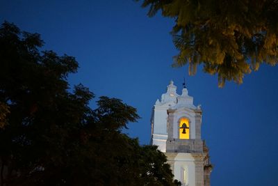 Low angle view of bell tower against sky