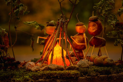 Pumpkins against orange sky