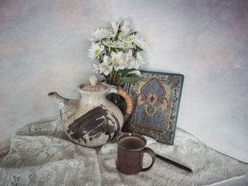 High angle view of christmas decoration on table