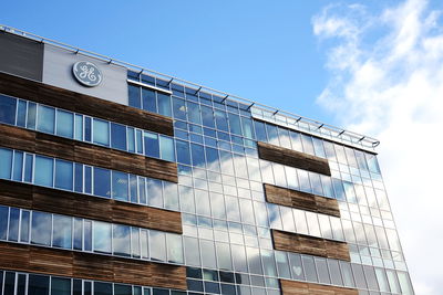 Low angle view of modern building against sky