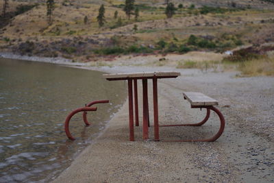 Picnic table on beach 