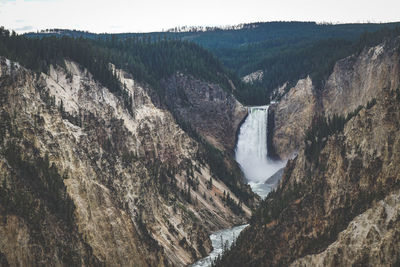 High angle view of river amidst dam