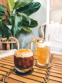 Close-up of coffee served on table