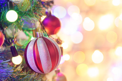 Close-up of illuminated christmas tree