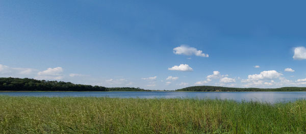 Scenic view of landscape against blue sky