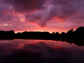 Scenic view of lake against dramatic sky