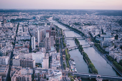 High angle view of river amidst buildings in city