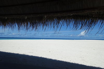 Scenic view of beach against blue sky