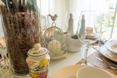 Decors and utensils on dining table
